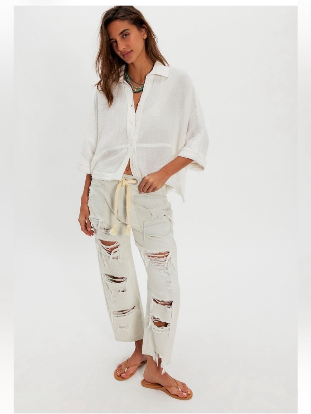 Free People NWT Happy Days Top Size Large in Clean Ivory